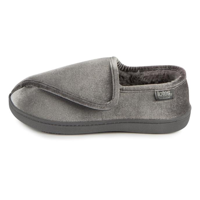 Isotoner® Ladies Sparkle Velour Closed Back Slipper With Velcro Opening Grey Extra Image 3